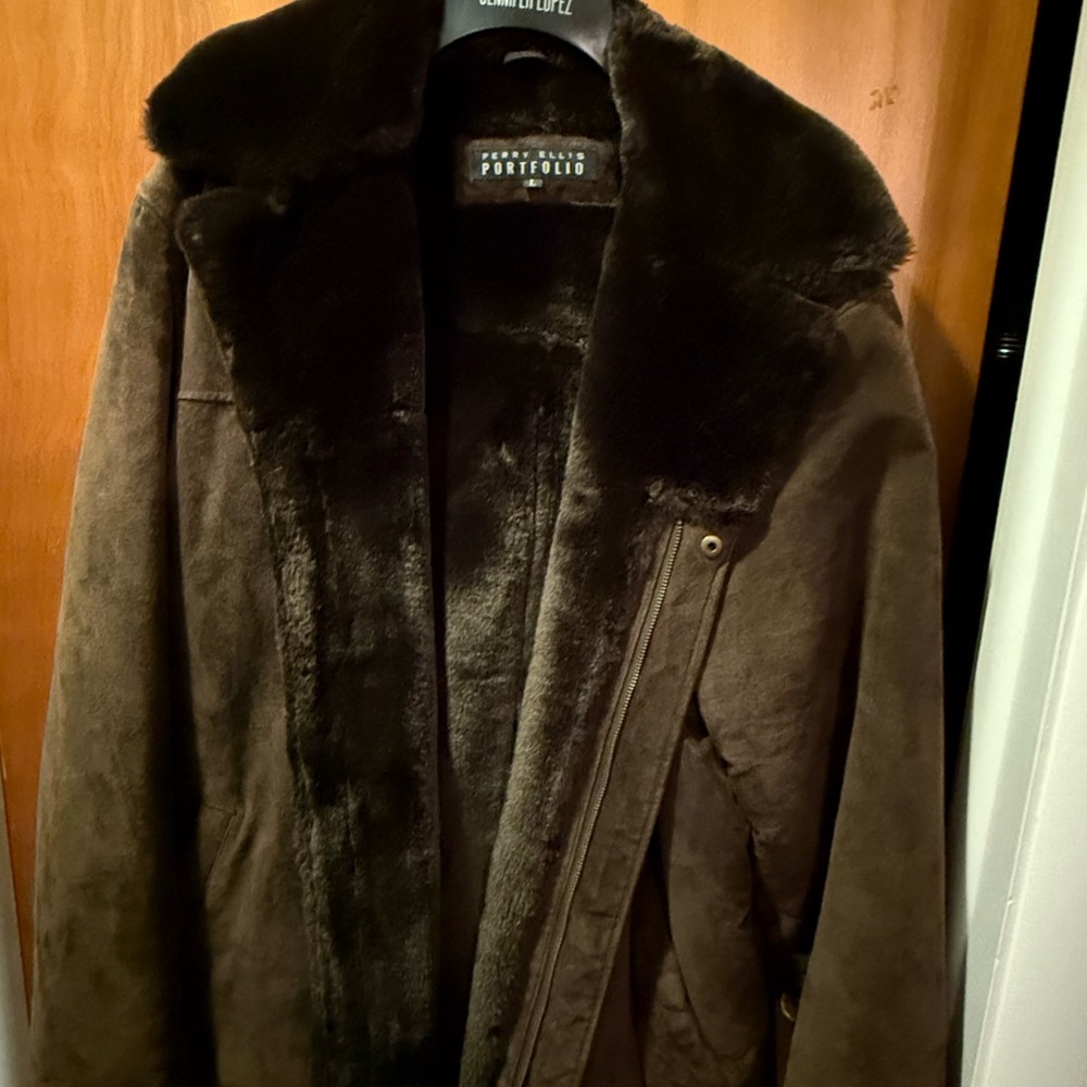Perry Ellis Dark Brown Faux Fur Coat